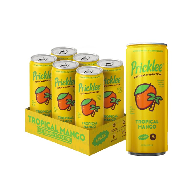 Pricklee Natural Hydration Drink – Prickly Pear, Wild Strawberry, Tropical Mango – Electrolytes + Antioxidants, Low Sugar, No Artificial Sweeteners – Non-Carbonated, Caffeine-Free – Cactus Water-Based (12 oz cans, 6 pack, 2 each)