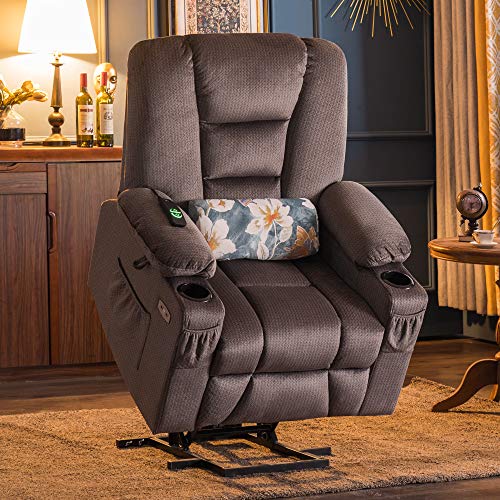 Mcombo Electric Power Lift Recliner Chair With Massage And Heat For Elderly, Extended Footrest, Hand Remote Control, Lumbar Pillow, Cup Holders, Usb Ports, Fabric 7529 (Medium, Grey) #TOP7
