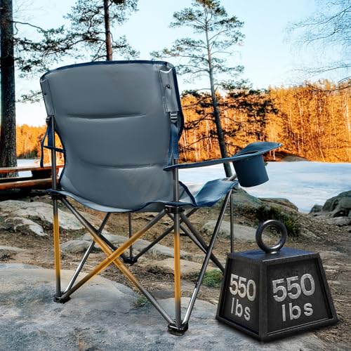 Timber Ridge 550 LBS Oversized Folding Camping Chair for Adults, Heavy Duty Outdoor Chair with Cup Holder Side Pocket for Camp, Lawn, Picnic, Navy-Upgrade by TIMBER RIDGE - Image 7