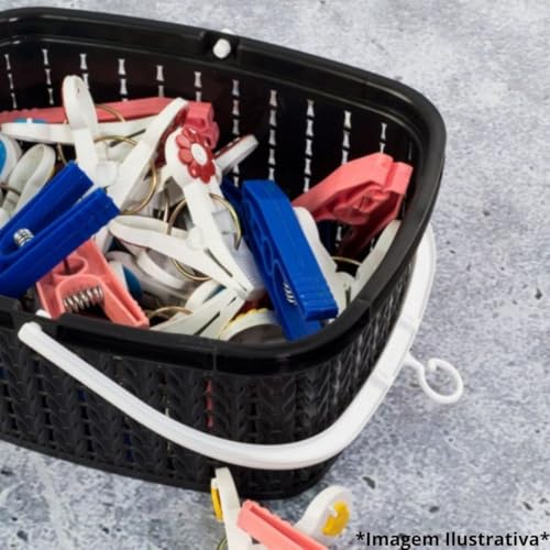 Cesto Com Alça Para Prendedor Lavanderia Varal E Jogo De Prendedor 16 Peças