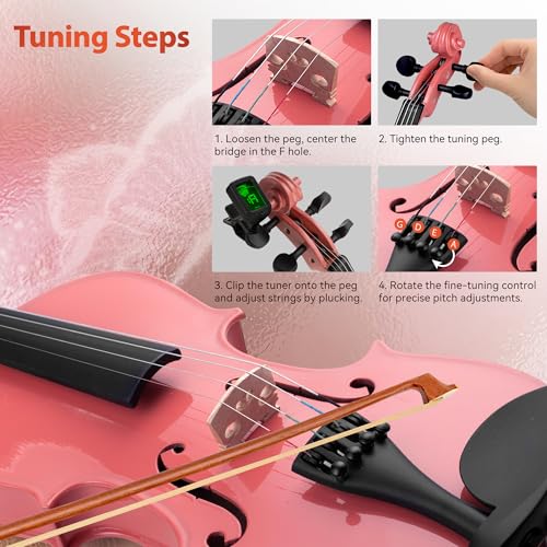 Image of Poseidon Kids Violin Beginner, 1 /2 Size Violins, Pink Violin Set Include Case, Rosin, Bow, Horse Bridge, Extra Violin Strings, Shoulder Rest, Manual Instruction