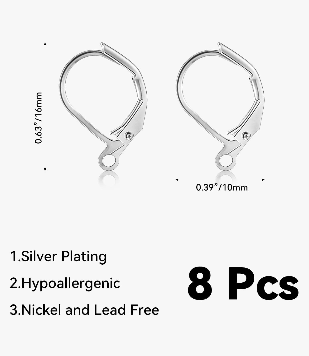 925 Sterling Silver Leverback Earrings Hooks - 8 Pcs Hypoallergenic Earrings Leverback French Hooks - Dangle Hooks French Huggie Hoop Sterling Silver Findings Supplies for Jewelry Making - Image 3