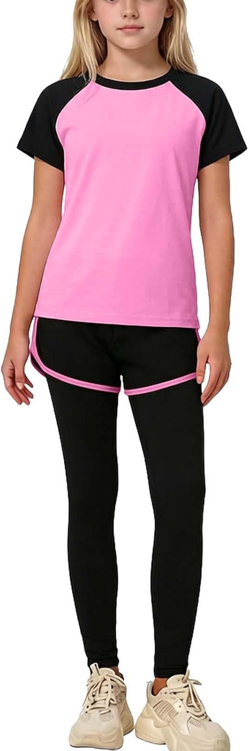 Tween Girls Summer Workout Outfits Big Kids 3 Piece Active Athletic Matching Sets Trendy Teen Youth Sweatsuits 3-15Y