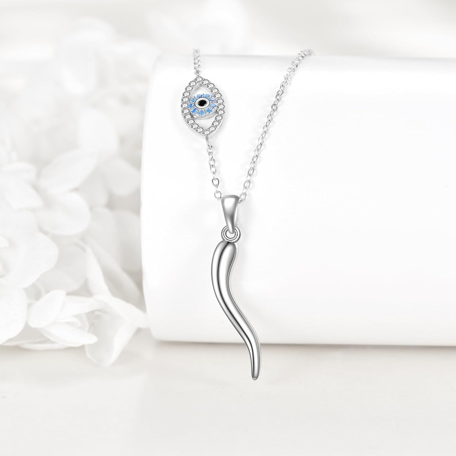 Italian Horn Necklace 925 Sterling Silver Lucky Cornicello Italian Horn Evil Eye Pendant Necklace Protection Amulet Jewelry Gifts for Women - Image 2