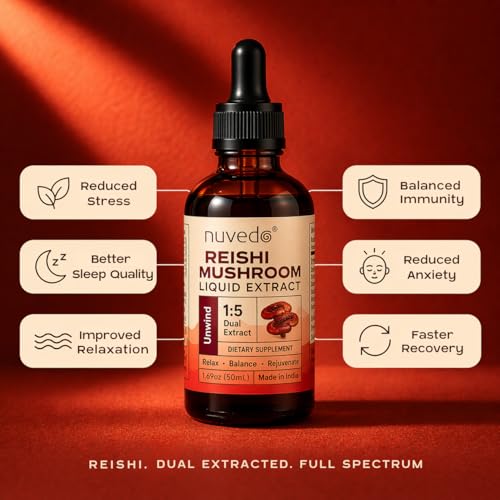 Image of Nuvedo Reishi Mushroom Liquid Extract | 50 mL | 1:5 Dual Extract | Alcohol Free, 100% Fruiting Body Extract | Herbal Supplement | For Sleep & Immune Support, Relaxation | As Seen on Shark Tank