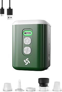 Portable Air Pump for Inflatables - Rechargeable Electric Air Mattress Pump with 1600 mAh Battery & Camping Light, 5 Nozzles for Vacuum Storage Bags, Swimming Rings, Pool Floats