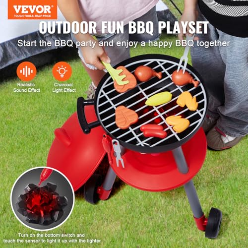 VEVOR 28-teiliges Grill-Spielset, Kinderspielzeug-Küchenspielset mit Ton & Licht, Spielset für interaktives Grillspiel, Spielset zum Kochen von Lebensmitteln, für Kinder im Alter von 3–8 Jahren