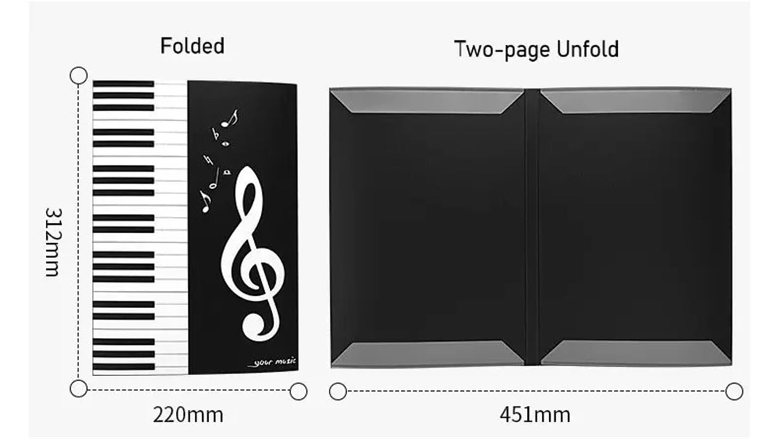 Carpeta de archivos partituras musicales A4, soporte papel for hojas música, carpeta partición Piano paisaje for para Partituras, Archivos(Black Gold-20sheets)