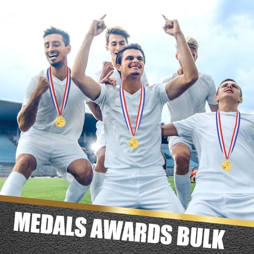 مجموعة ميداليات كرة القدم الذهبية مكونة من 24 قطعة مع شرائط وميداليات كرة قدم للمسابقات الرياضية والاحتفالات وهدايا الحفلات