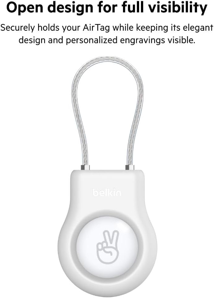 Belkin Apple AirTag Secure Holder With Wire Cable - AirTag Holder - Lock & Protect Air Tags In Durable Scratch Resistant Case - Protective AirTag Keychain Accessory For Keys, Luggage & More – White