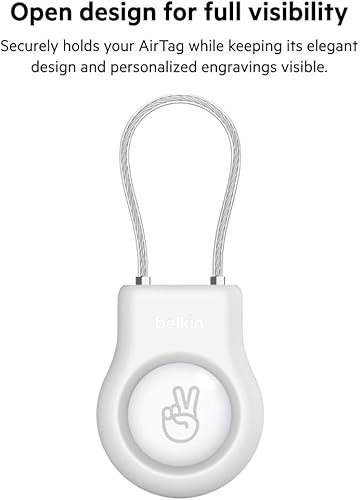 Vista 100 de Belkin - Soporte seguro con llavero para Apple AirTag, funda duradera y resistente a los arañazos con cara abierta y bordes elevados, protección