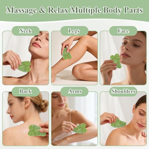 Flintronic Face Roller Gua Sha Set, 7pcs Gua Sha Jade Roller Set, Face Roller Massage Tool for Facial, Eyes, Neck, Skin Care and Body Muscle Relaxing - Image 3