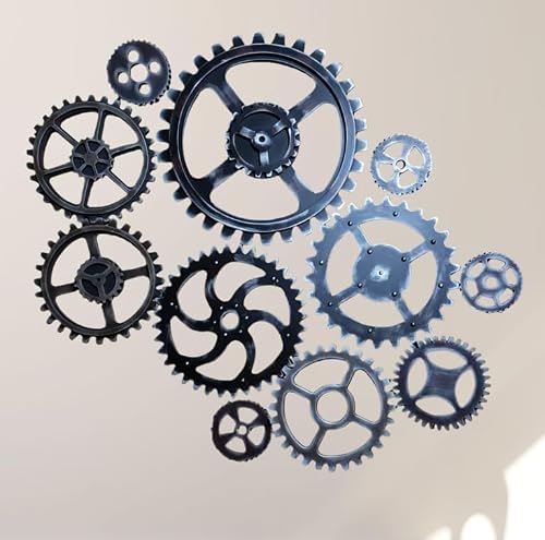 AMQUAL 11Piece Extra Large Vintage Wooden Gears Set - Rustic Industrial Style Wall Decor for Home, Bar, Cafe, Kids’ Rooms, and DIY Crafts(15.7-4.7IN)