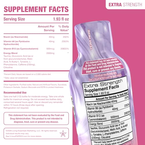 Image of 5-hour ENERGY COTTON CANDY Flavor, 30 Count, Extra Strength Energy Shot | 1.93 Fl Oz, Amino Acids, B Vitamins, Sugar Free and Zero Calories