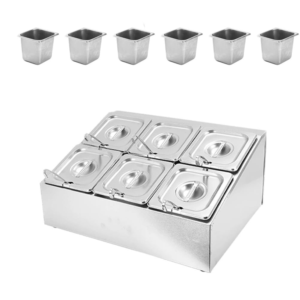 Stazione per pizza e portaspezie in acciaio inox – Dispenser inclinato da banco per condimenti contenitori con padelle e coperchi – ideale per salse, marmellate, frutta e ingredienti, altezza: 47 x 22