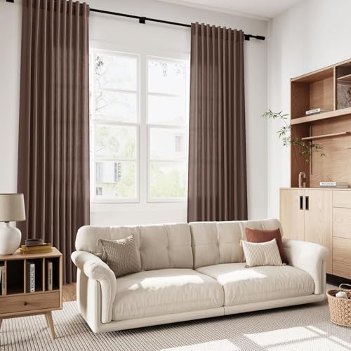 Image of Nanspring Extra Long Linen Curtains 132 Inch for Living Room Cappuccino