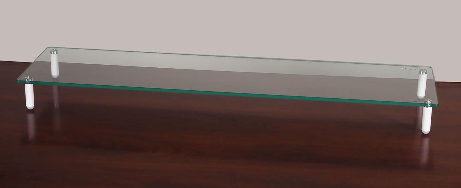 Kantek Extra-Wide Glass Monitor Riser with 8mm Tempered Glass Platform and 60-Pound Capacity, Clear Glass (MS380), 3.3" x 39.4" x 10.2"