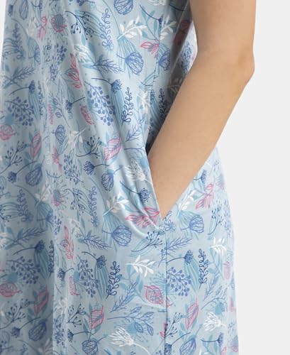Image of Jockey RX25 Women Micro Modal Cotton Ruffled Hem Styled Half Sleeve Printed Sleep Dress (Colors & Prints May Vary)