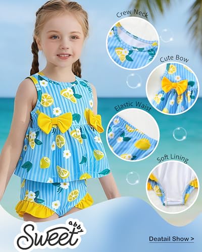 Image of Toddler Girl Swimsuit Baby Girl Bathing Suit Long Sleeve Floral Zipper One-Piece Rash Guard Swimsuit with Hat