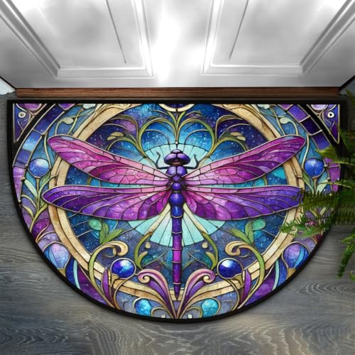 Image of Half Round Doormat Dragonfly Non Slip Semi Circle Area Rug Runner Mat