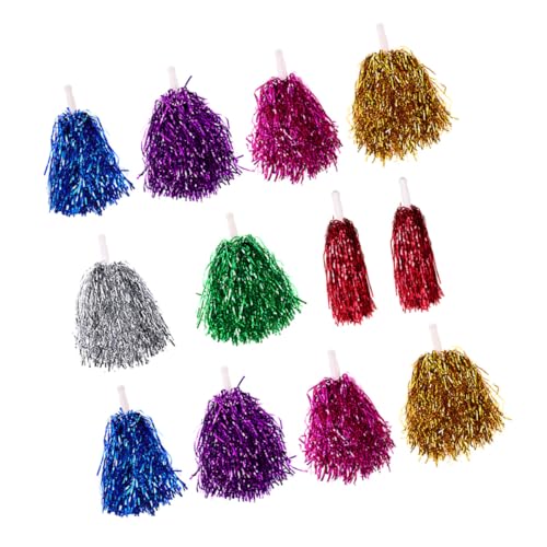 ELAYARD Pompones De Animadora Metálicos Pequeños Mango Cómodo, Juego De 28 Unidades Multicolor (Oro, Rojo, Azul, Verde, Fucsia, Plata, Púrpura) para Eventos Deportivos Escolares, Gimnasia y Baile