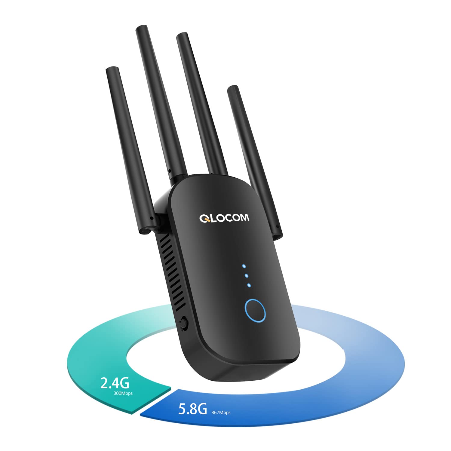 AC1200 wireless repaeter range WiFi Repeater, WiFi Extender, WiFi Amplifier 1200Mbps 5GHz / 2.4GHz Dual-Band Anti-Jamming, Intelligent WiFi Extender for Home, Office and more.