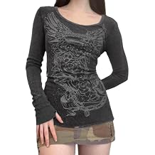 Lucakuins Women Y2k Long Sleeve Tops Fairy Grunge Graphic Tee Shirts Fairycore Aesthetic Fall Clothes Harajuku 90s Streetwear