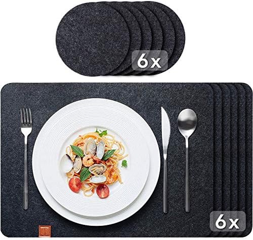 Yosemy Elegant Felt Place-Mats, Set of 12 Anthracite, Wipe Clean Place-mats 44 x 32 cm Felt Coasters, Washable Table Mats, Grey Coasters Felt Mat