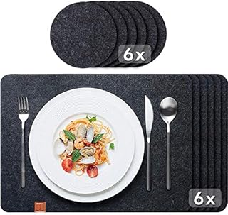 Yosemy Elegant Felt Place-Mats, Set of 12 Anthracite, Wipe Clean Place-mats 44 x 32 cm Felt Coasters, Washable Table Mats, Grey Coasters Felt Mat