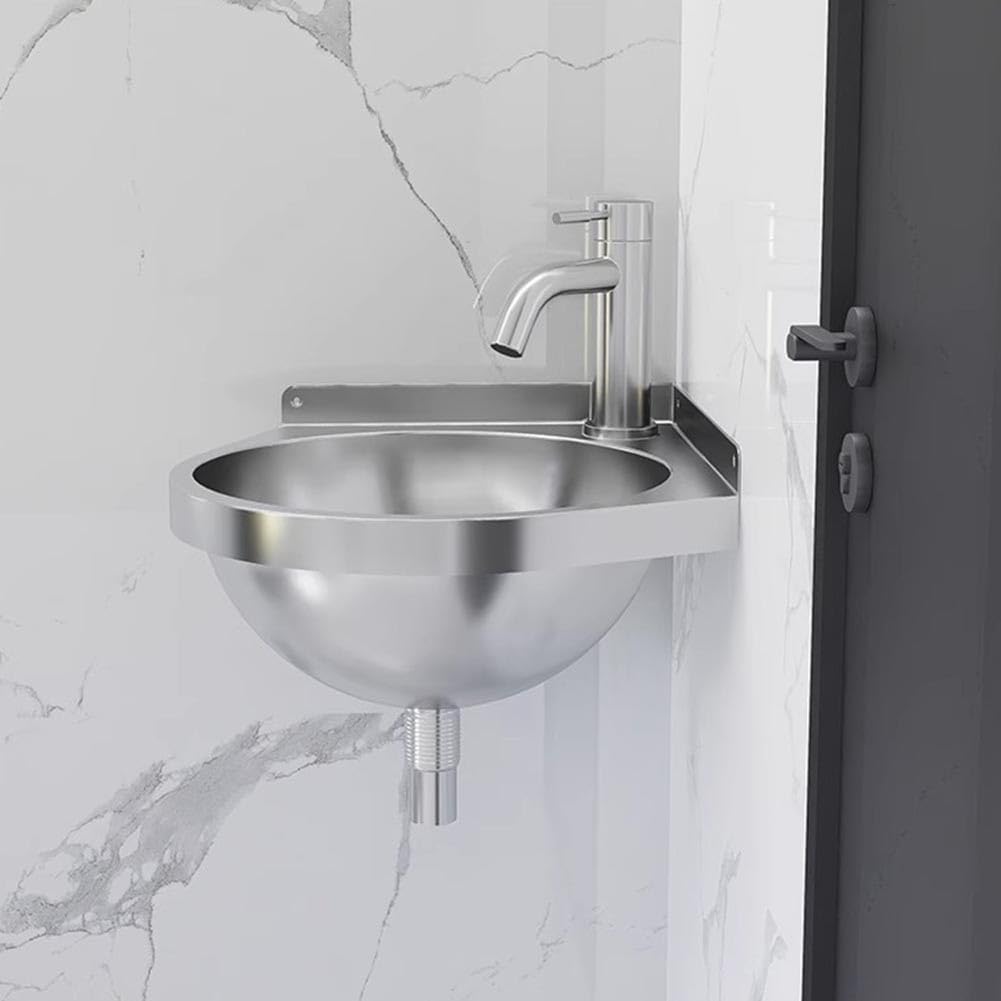 Triangular Stainless Steel Sink, Wall Mount Corner Small Sink, Mini Vanity with Faucet for Kitchen, Bathroom, Lavatory, Garage, Outdoor,Silver21X21X15Cm,Silver21X21X15Cm