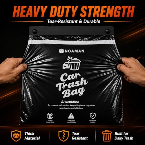 Image of Noaman 2Pack 50PCS Car Trash Bags, 2.5 Gal Leakproof & Smell Proof. Heavy-Duty Garbage Bags for car, SUV, Truck, RV. Stick-on or Headrest Mount. Alternative to Car Trash Can. Black