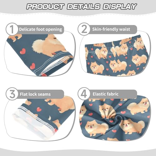 Wusikd Pomeranian Girls' Leggings Toddler Doodles Puppy Hearts Kids Yoga Pants Dance Active Tights 4T3