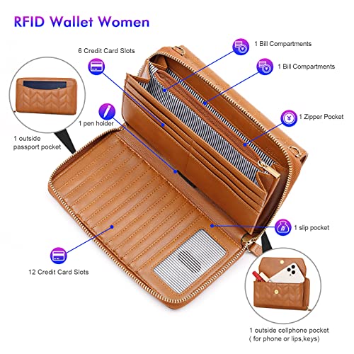 Image of nuoku RFID Blocking Wristlet Wallet for Women, Zip-Around Crossbody Clutch with 2 Removable Straps