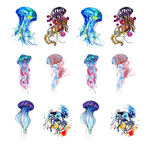 Sanerlian Jellyfish Watercolor Temporary Tattoo Sticker Ocean Waterproof Kids Children Party Favor Decorations Hand Arm Shoulder Body Art 10.5X6Cm Set Of 12 (Sf168) #TOP23
