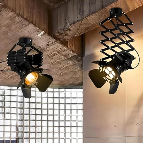 B·LED BARCELONA LED BarcelonaLED Plafonnier Lampe Vintage Style Industriel Appareil Photo Cinéma Rétro Extensible Projecteur avec Soufflet Hauteur Réglable Noir Couleur E27 (Ampoule Non Inclus) – vue 3