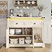 Farmhouse Sideboard Buffet Cabinet with Storage, Credenza Storage Cabinet with Doors and Drawers, Lights and Charging Station, Coffee Bar Station, TV Consoles for Living Room, Dining Room, Kitchen