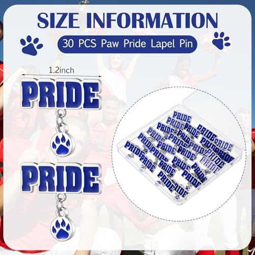 30 Pcs Paw Print School Spirit Pins Bulk Homecoming Paw Pride Sport Lapel Brooch Bulldog Tiger Mascot Pins Gifts for Alumni Football Game Cheerleading Spirit Week Vet Tech Week2