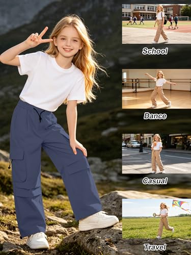 Image of SANGTREE Girls Parachute Pants Loose Lightweight Drawstring Waist Hip Hop Cargo Pants,6-16 Years