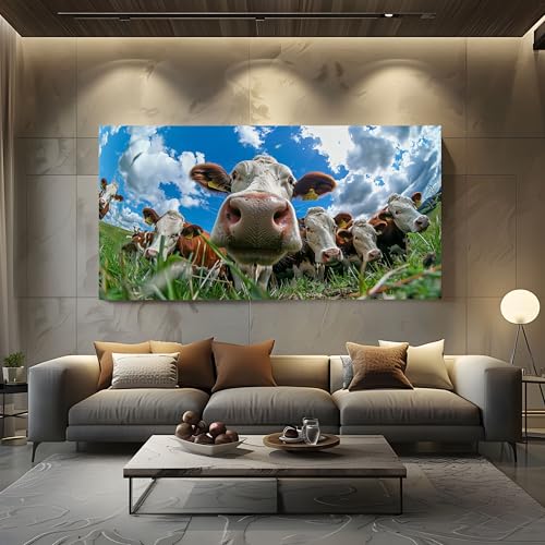 Tableau bœuf champ 50x100cm décoration murale traditionnelle salon - 2