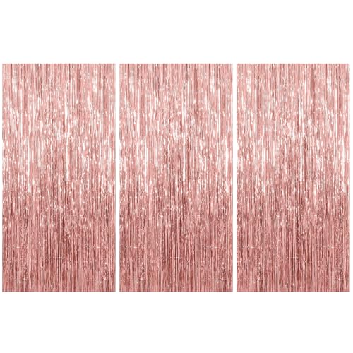 Kzouenzu Tende A Frange Per Feste [3 Pezzi], Tinsel Curtain 1 X 2 M, Shimmer Orpelli, Foil Tenda A Frange Scintillante Per Decorazioni Di Feste, Compleanni [Oro rosa]
