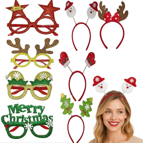 OIXEYA 8pz Cerchietti Natale Per Adulti e Bambini, Occhiali di Natalizi Montatura Cerchietti Natalizi, per Feste di Natale Decorazioni
