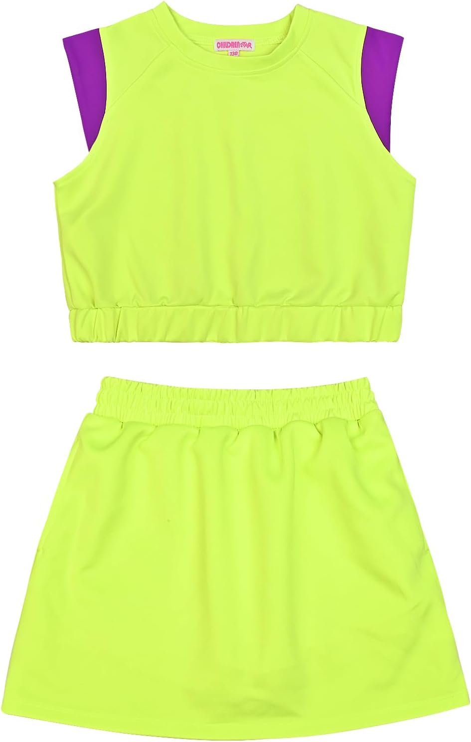 CHILDRENSTAR Girls 2 Pieces Tracksuit Summer Fall Crewneck Crop Tops and Skirts Pocketed Kids Casual Skort Sets