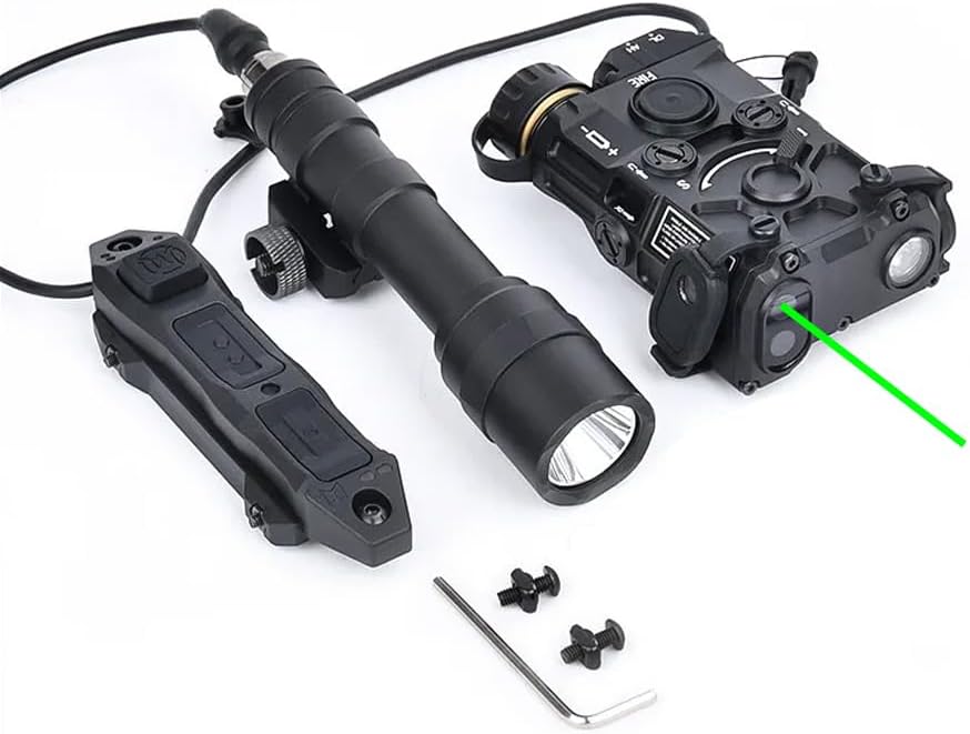 Metal Og Laser Sights Box(with Red/Green/Blue Laser + IR Laser+White Flashlight),& M600u Strong LED Flashlight,& Modular Dual Wire Remote Pressure Switch(SF+Crane Plug) Combo, Black