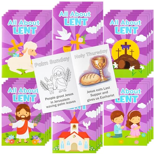 JAPBOR Easter Lent Catholic Crafts Coloring Book - 24PCS Religious Christian Mini Color Books Bulk for Kids Children, Colouring Page Games Activity for Sunday School Classroom Church Party Favor