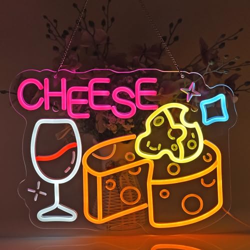 Image of Cheese Neon Sign, Neon Lights Hanging Wall Art Decoration for Store Retail Shop Market Mall Grocery Bakeries Cafe Celebration Home Decor, USB Powered Ultra Bright Dimmable, 15.75x11.8inches