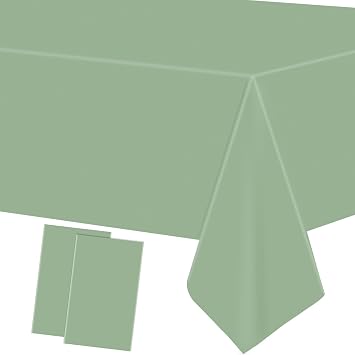 Sage Green Tablecloths Green Plastic Table Covers Rectangle Disposable Party Tablecloths Waterproof for Birthday Party Wedding Baby Shower Dining Events, 54 x 108 Inch 2