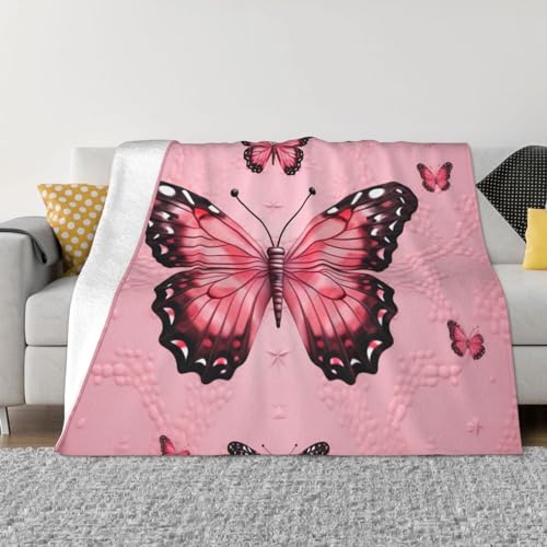 Couverture micro polaire rose papillon, plaid doux et chaud - 2