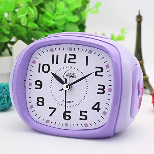 Wecker Nachtbatteriebetriebene No Noise Wecker Mini kreative analoge Quarz-Karikatur-Nette (lila)
