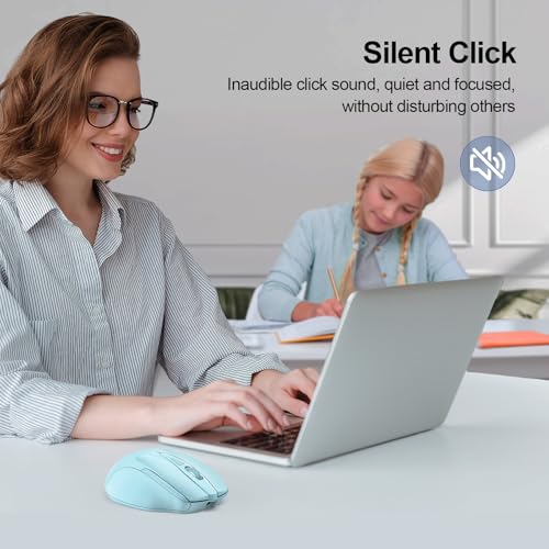 Image of TECKNET Wireless Mouse, BT 5.0 /2.4G, Rechargeable 6-DPI Silent, Lightblue | Bluetooth 5.0 /3.0 & USB A, 2-Device Easy Switch, Wide OS Compatible, 6 Buttons, 6-DPI up to 4800, Ergonomic for S to M Hands