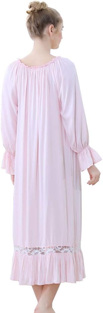 Women's Long Sleeve Sleepwear Off The Shoulder Victorian Cotton Nightgown - Image 5
